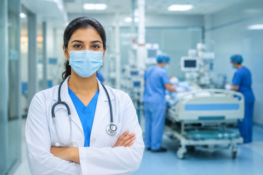 Confident medical professional in a modern clinic